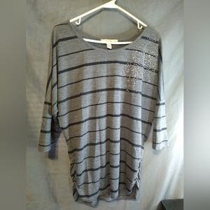 French laundry gray Striped Women's Top with notch waist and sequins